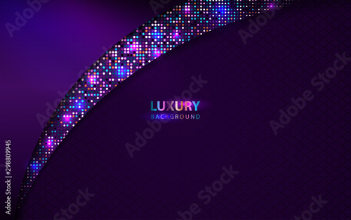 Luxury abstract purple paper shapes background a combination with light golden glitters element decoration. Modern vector template for use cover, banner, brochure, flyer, business card