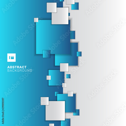 Abstract blue and white gradient separate geometric squares overlapping background technology concept.