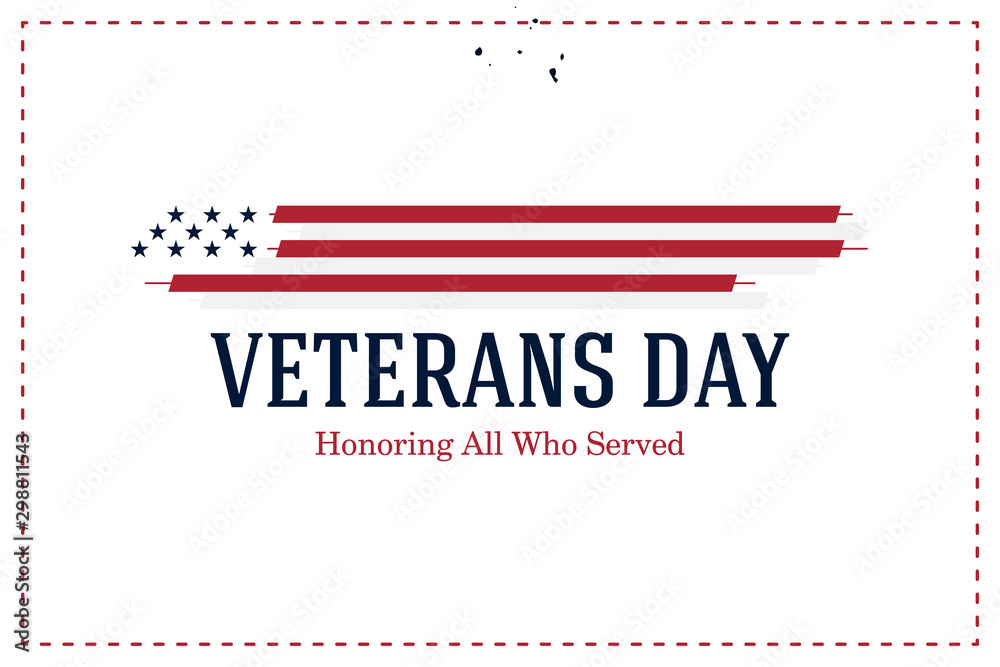 Veterans Day. Greeting card with USA flag on white background. National American holiday event. Flat vector illustration EPS10 Veterans Day. Greeting card with USA flag on white background. National American holiday event. Flat vector illustration EPS10