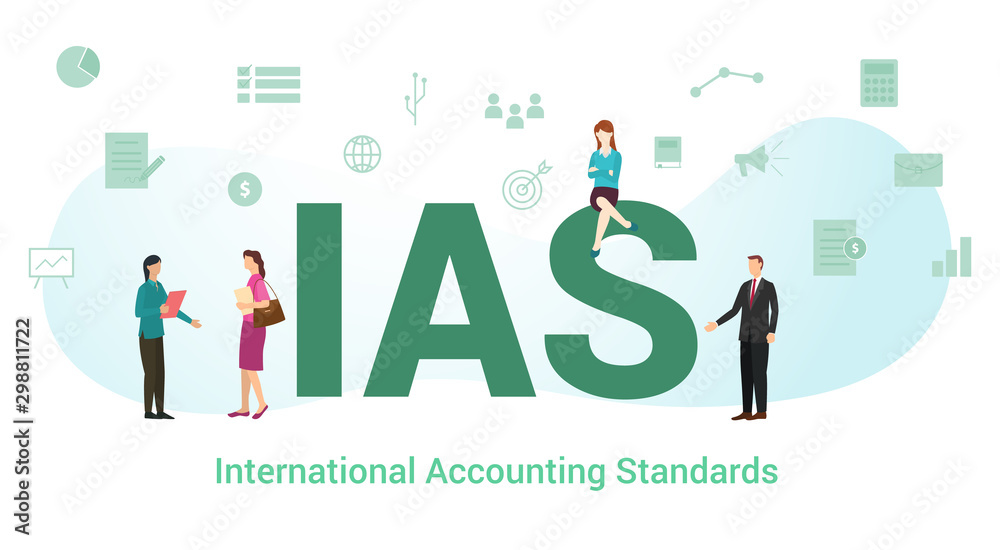 ias international accounting standards concept with big word or text and team people with modern flat style - vector ias international accounting standards concept with big word or text and team people with modern flat style - vector