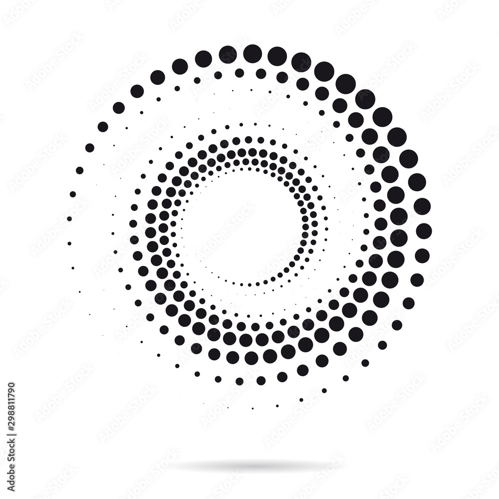 Halftone dots. Circle shape. Black and white vector background. Vector element for web and graphic design.