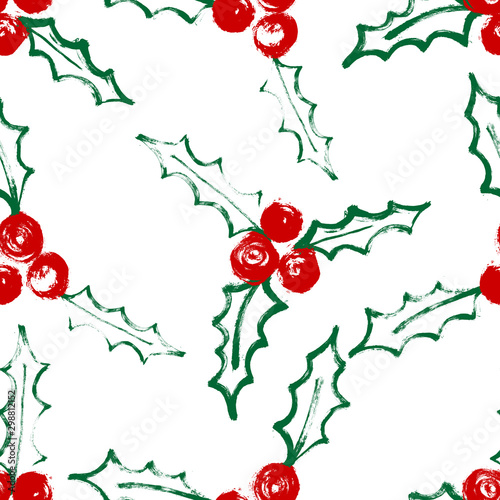 Seamless pattern with Christmas holly berries. Vector background. Perfect for wallpapers, pattern fills, web page backgrounds, surface textures, textile