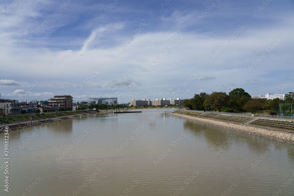 Tama River after the typhoon in Tokyo