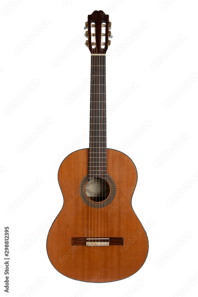Classical acoustic guitar on a white background.