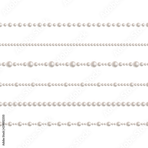 Realistic pearl bead chain. Vector set of realistic seamless pattern