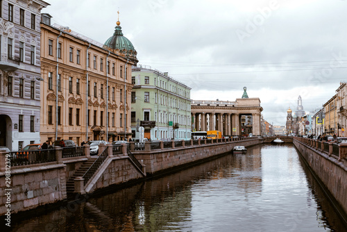 view of the water channel Griboedova ,Saint Petersburg, October 2019, the old building on the waterfront in the city centre
