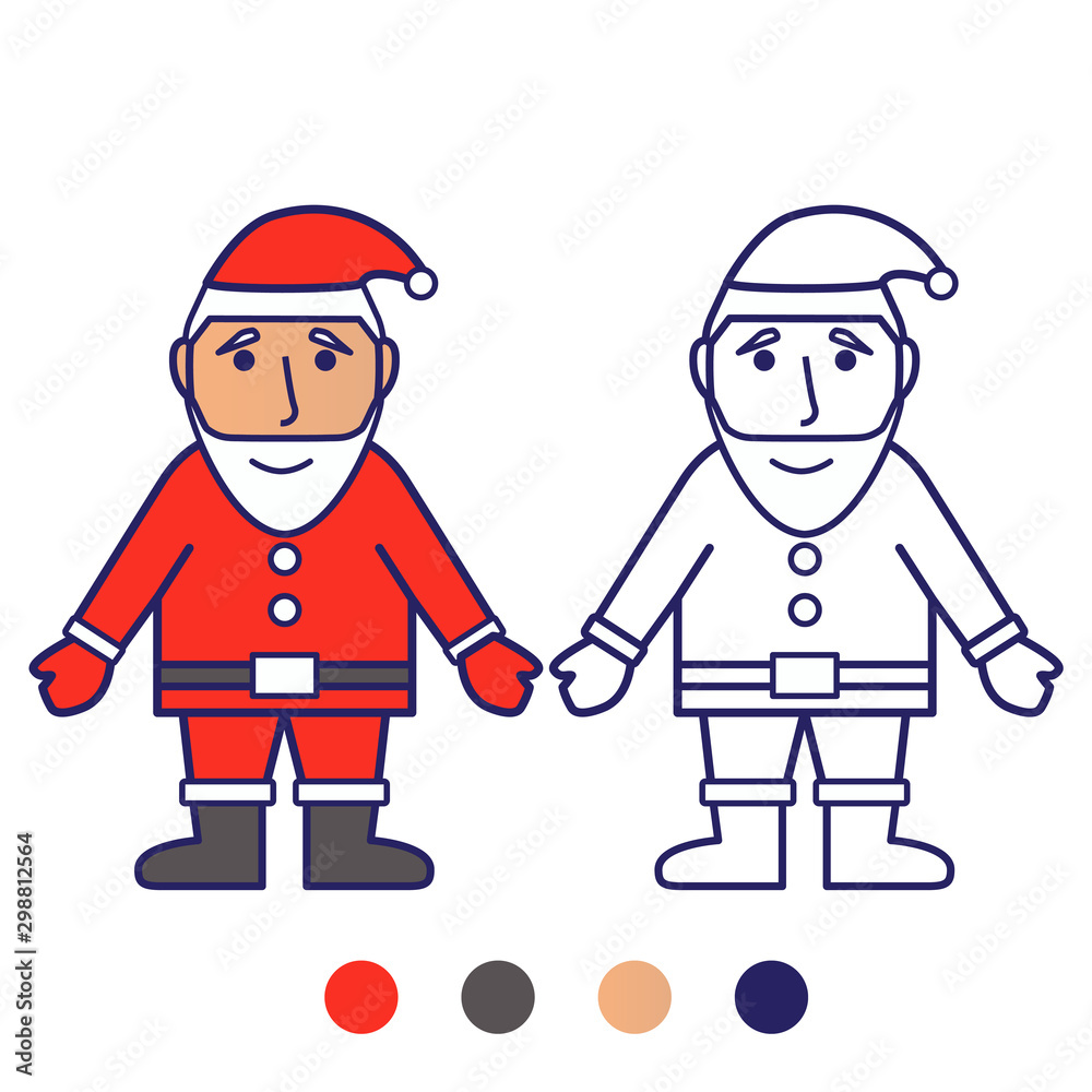Character Santa Claus with a cute face.Coloring book for children. Outlined doodle.Flat vector. Character Santa Claus with a cute face.Coloring book for children. Outlined doodle.Flat vector.