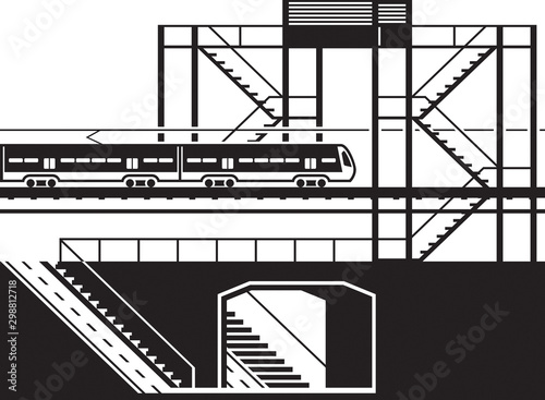 railway pedestrian underpass and overpass - vector illustration