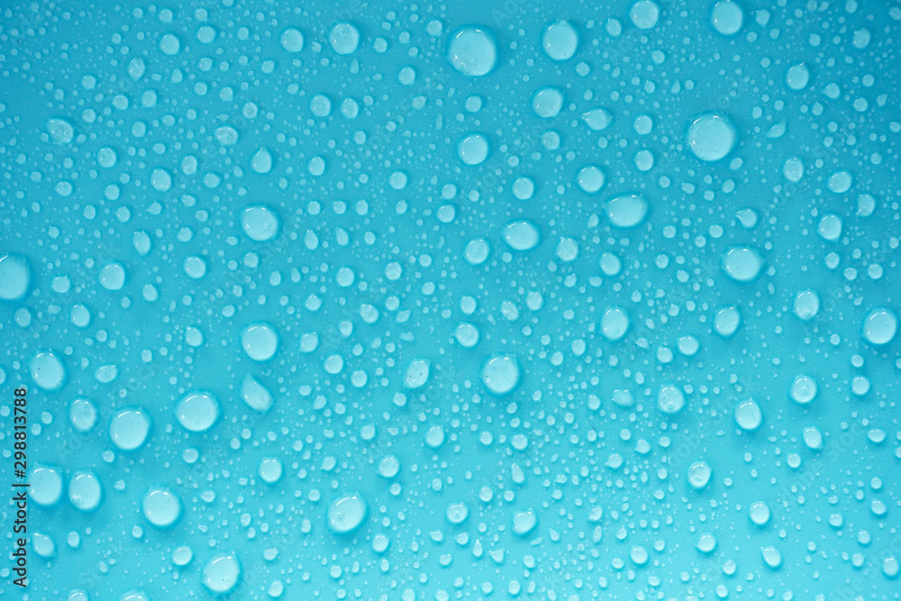 Water drops on blue background.