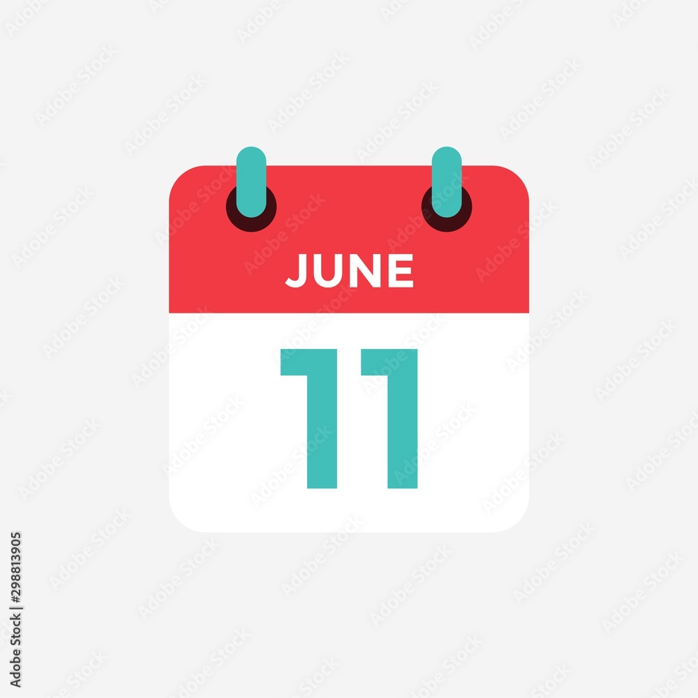 Flat icon calendar 11 of June. Date, day and month. Vector illustration. Flat icon calendar 11 of June. Date, day and month. Vector illustration.