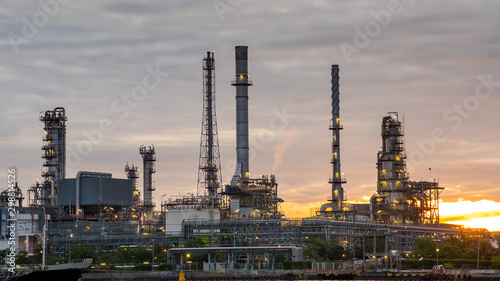 Oil and gas refinery plant area at sunrise