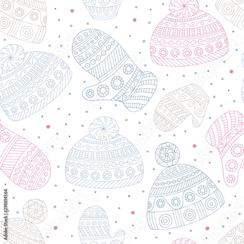 Hats and mittens graphic color seamless pattern background sketch illustration vector
