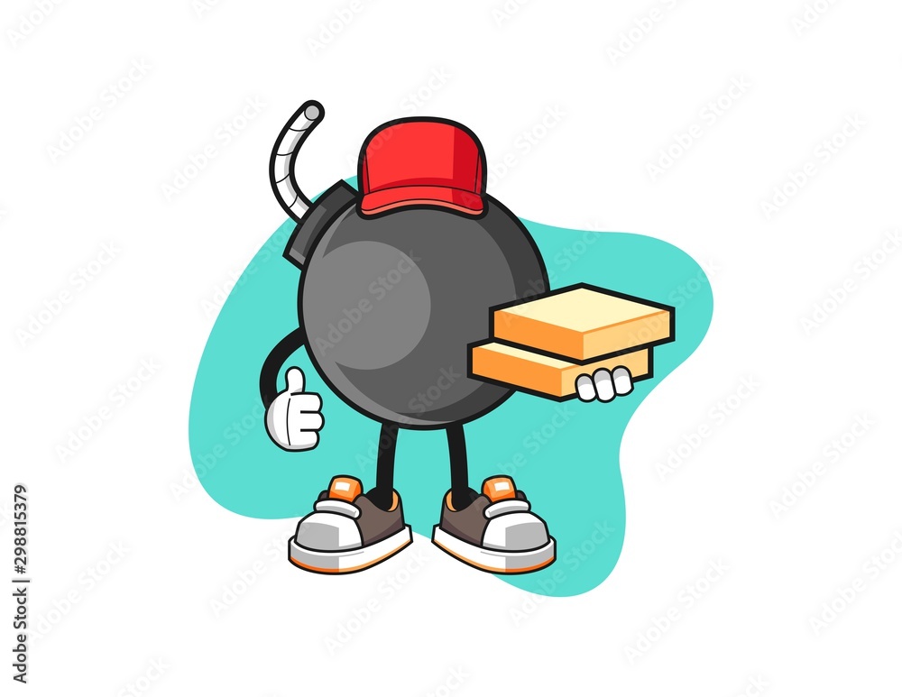Fototapeta premium Bomb pizza delivery cartoon. Mascot Character vector.
