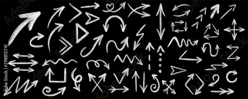 Chalk arrow vector set. Chalk graphic arrow collection . Chalk arrow on black board. Vector illustration eps10
