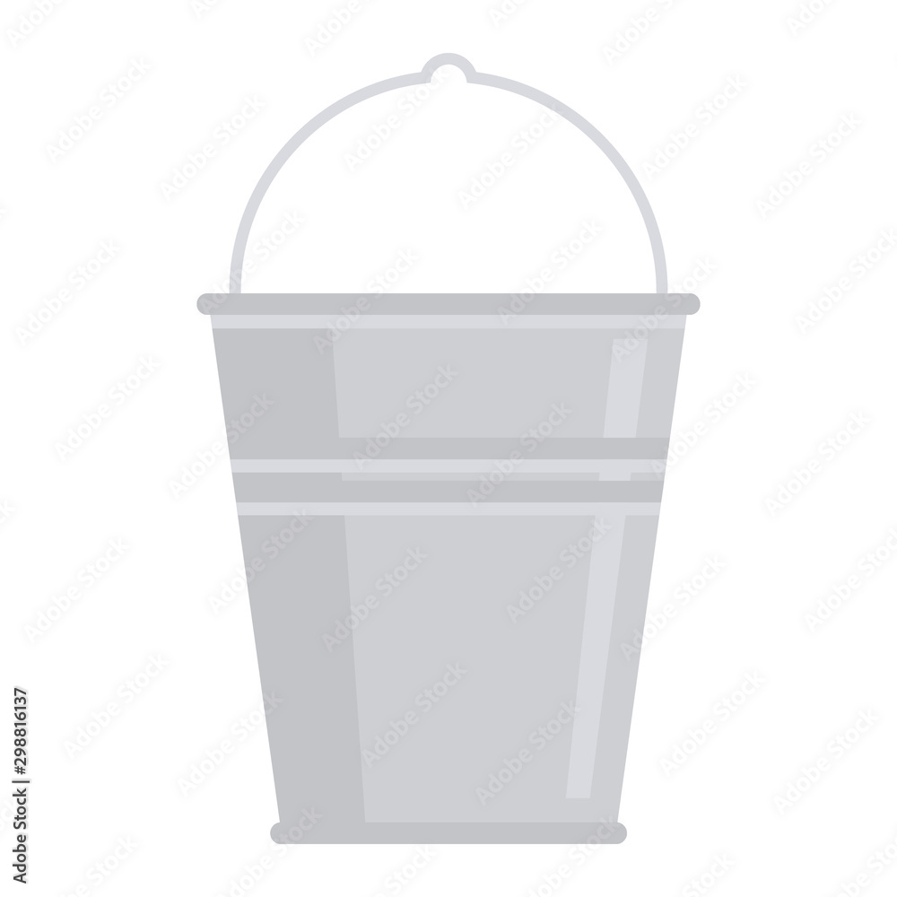 Gray metal bucket icon in flat style