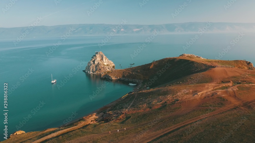 Fototapeta premium Lake Baikal. Olkhon Island in the summer Shamanka from drone