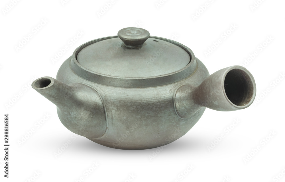 Old, Ceramic teapot isolated on white background with clipping path.