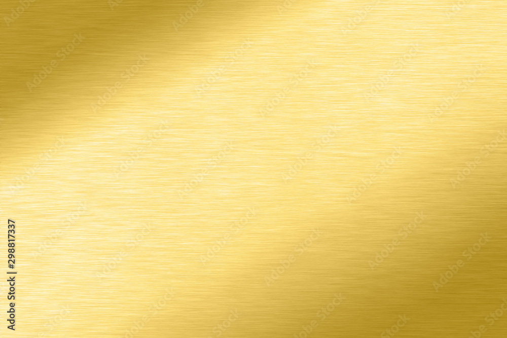 Abstract Shiny smooth foil metal Gold color background Bright vintage Brass  plate chrome element texture concept simple bronze leaf panel hard backdrop  design, light polished steel banner wallpaper. ilustração do Stock