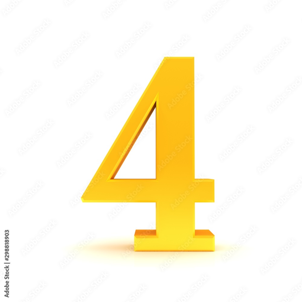 golden number 4 four 3d sign character gold font isolated on white background golden number 4 four 3d sign character gold font isolated on white background