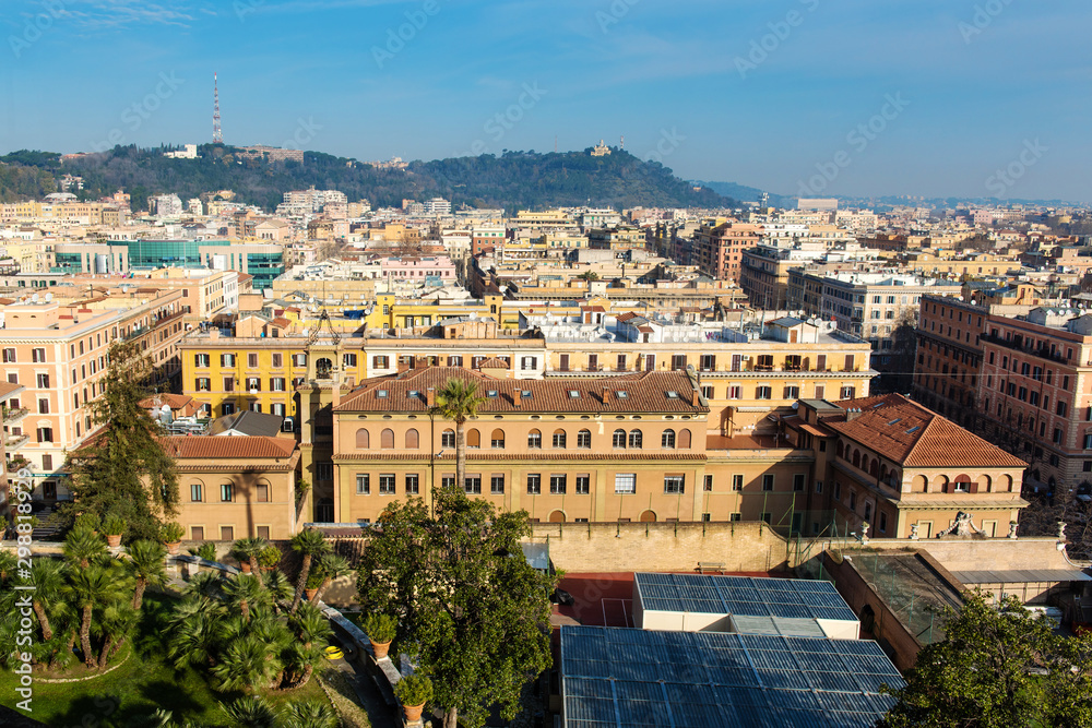 Rome skyline. Rooftop panoramic view of Rome, Italy