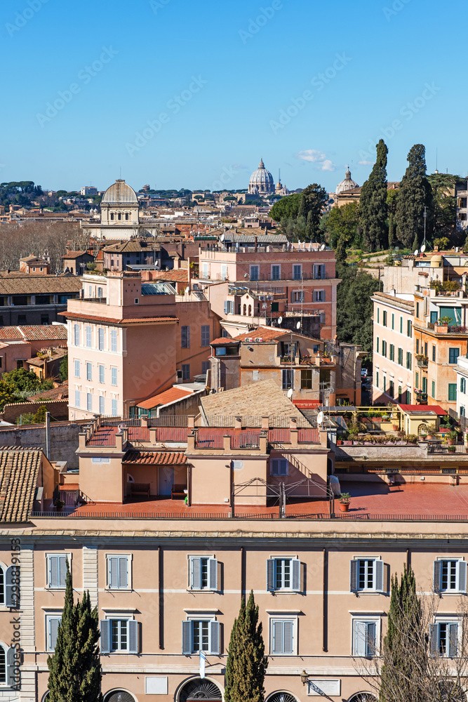 Rome skyline. Rooftop panoramic view of Rome, Italy