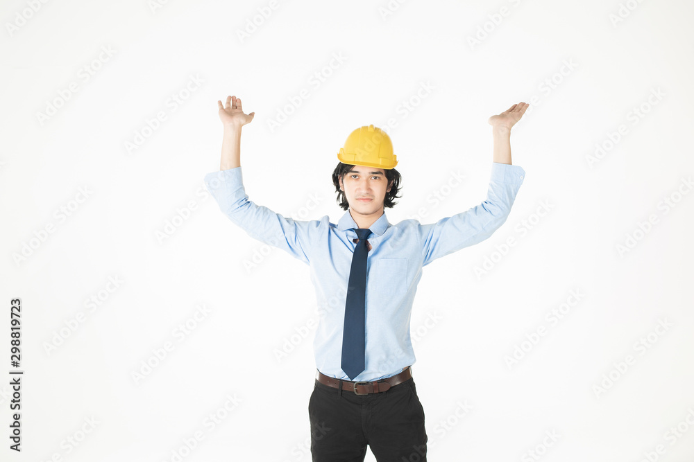 engineering Man wearing yellow helmet on white engineering Man wearing yellow helmet on white
