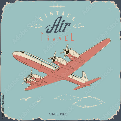 retro aviation travel poster and sign in simple colors