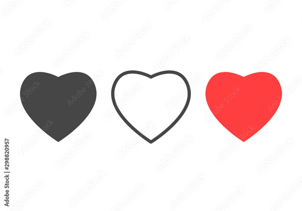 Social media like and heart icon shapes for live stream video, chat, likes on white background. Saint Valentines day vector illustration.