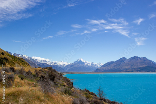 View of Lake Pukaki with Mt Cook as a Background, South Island New Zealand ,Summertime