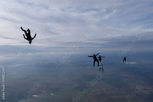 Skydiving. Skydivers are having fun in the sky.