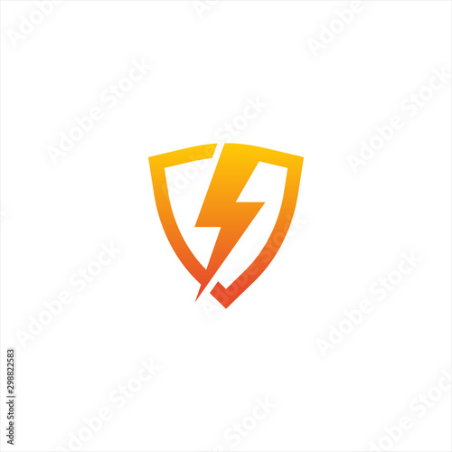 Secure energy logo, lightning thunder power and shield vector icon