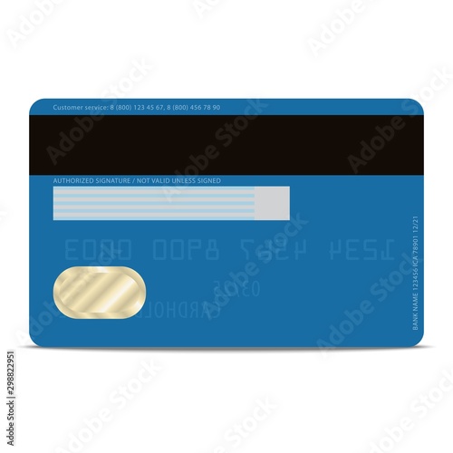 Bank Credit Card reverse or back side with magnetic stripe with contactless pay technology for payment realistic style icon isolated on white background photo