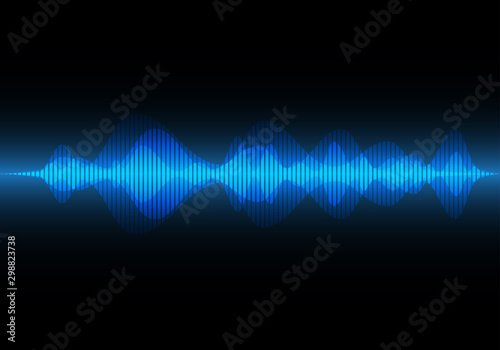 Abstract blue light sound wave on black design modern technology music background vector.