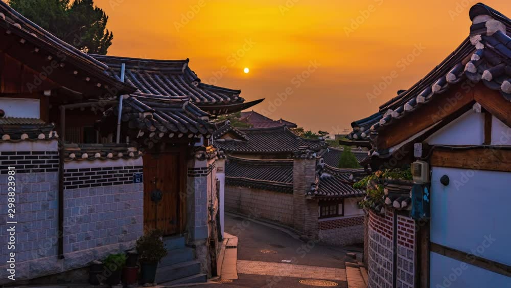 The atmosphere at sunrise of Bukchon hanok village,South Korea.4k Time lapse. The atmosphere at sunrise of Bukchon hanok village,South Korea.4k Time lapse.