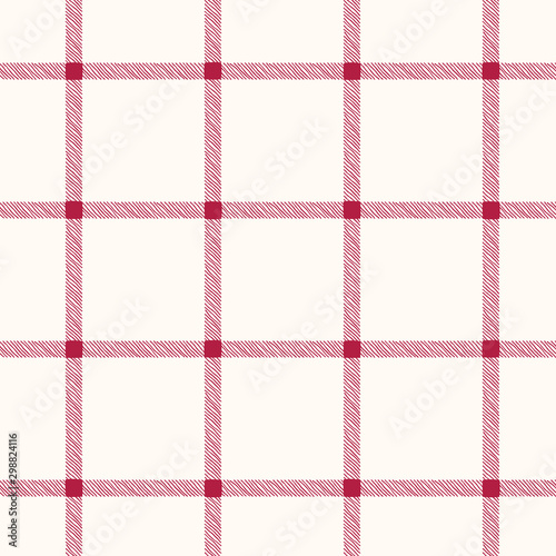 Classic Hand-Drawn Windowpane Checks White and Red Plaid Checks Vector Seamless Pattern