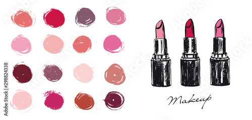 Makeup set. Lipstick hand drawn illustration.