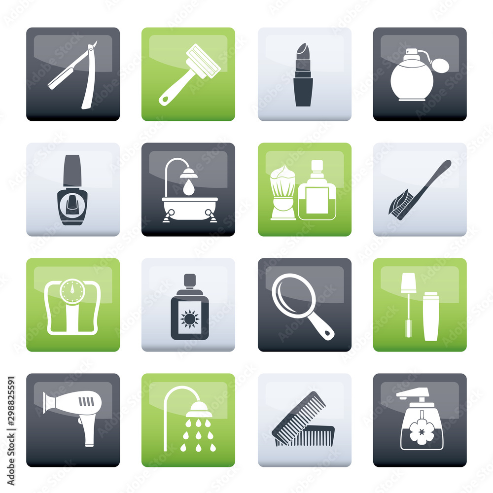body care and cosmetics icons over color background- vector icon set body care and cosmetics icons over color background- vector icon set