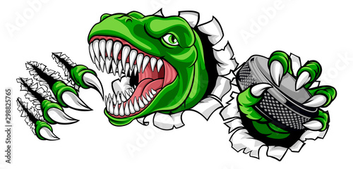 A bulldog ice hockey player animal sports mascot holding a puck