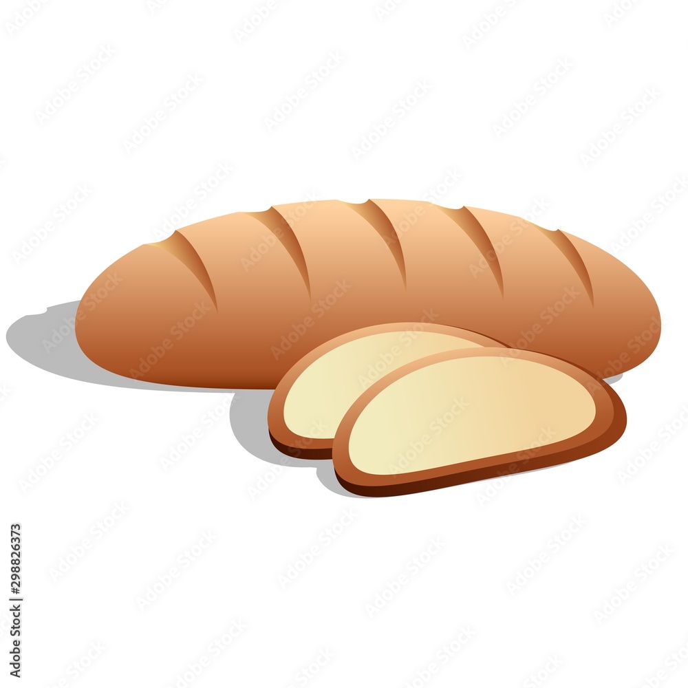 Loaf of bread sliced cartoon icon symbol of bakery, cakes, patisserie for grocery store isolated on white background. Loaf of bread sliced cartoon icon symbol of bakery, cakes, patisserie for grocery store isolated on white background.