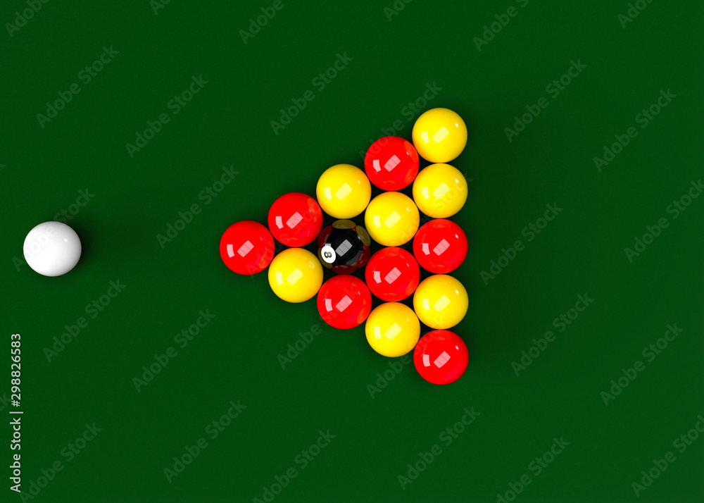English Pool Billiards Balls Table Set Up 3D Render