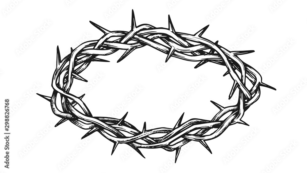Crown Of Thorns Antique Tool For Pain Retro Vector. Biblical Ancient Crown. Easter Religious Symbol Engraving Concept Template Hand Drawn In Vintage Style Black And White Illustration Crown Of Thorns Antique Tool For Pain Retro Vector. Biblical Ancient Crown. Easter Religious Symbol Engraving Concept Template Hand Drawn In Vintage Style Black And White Illustration