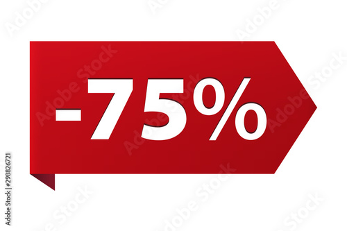 Discount minus 75 percent Banner ribbon red icon isolated on white background. Vector illustration