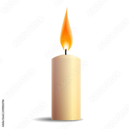 Burning realistic candle icon isolated on white background. Vector illustration