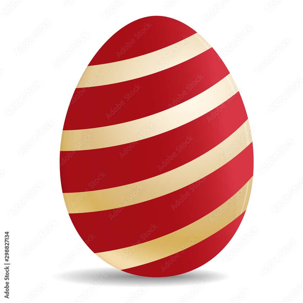 Easter Egg realistic gold with red strips icon isolated on white background. Vector illustration