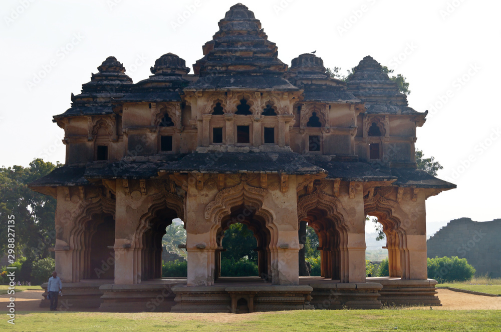 Mythical creatures called Yalis, carved on pillars. Kalyana Mandapa, Vitthala Temple complex, Hampi, Karnataka.