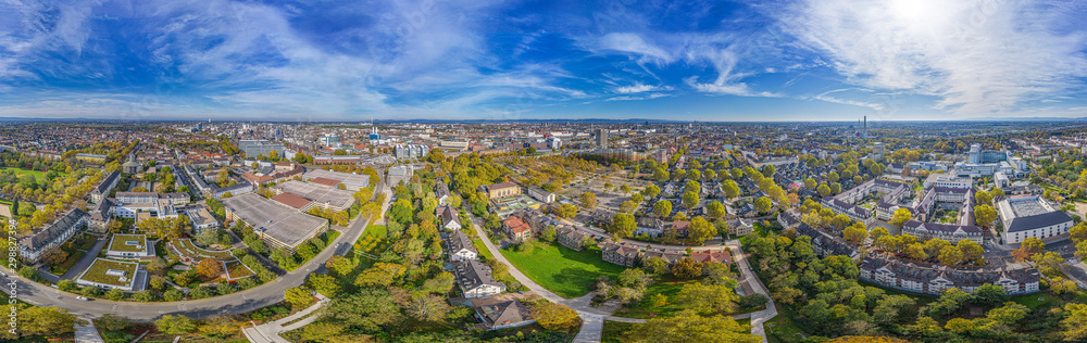 360° aerial panorama of ludwigshafen - obrazy, fototapety, plakaty 