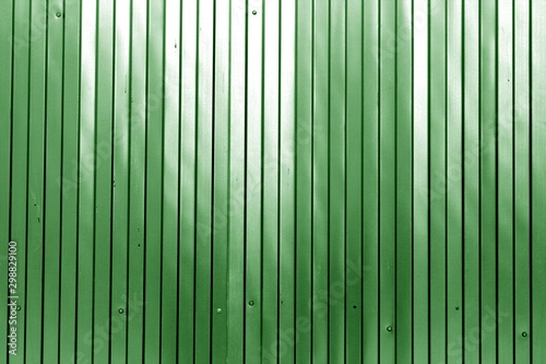 Metal list wall texture of fence in green color.