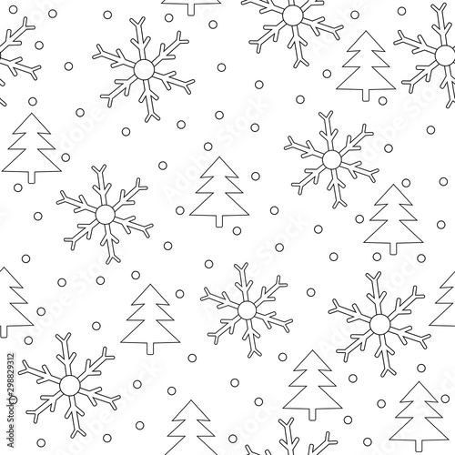 Winter seamless pattern. Coloring page.