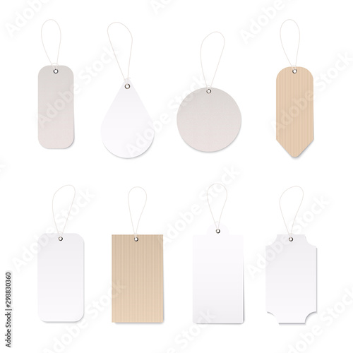 Set of blank gift box tags or sale shopping labels. Vintage blank craft organic white and brown price label tag vecor design template.