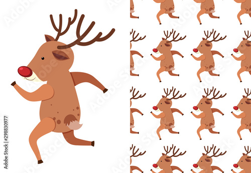 A seamless pattern on white of festive reindeers